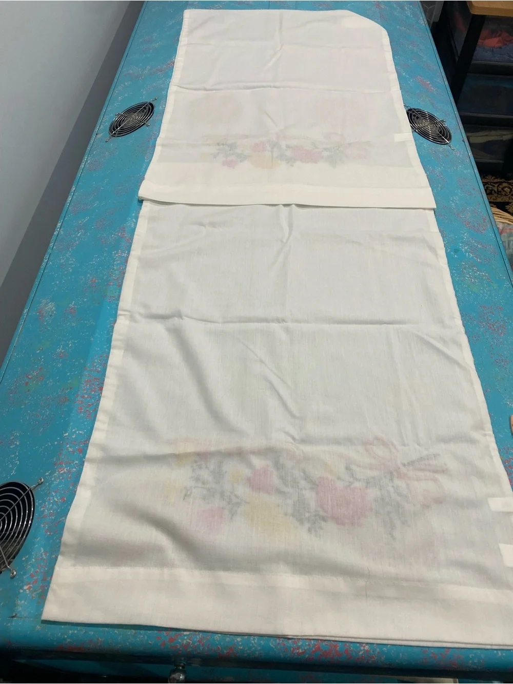 2 Hand Embroidered Floral Pillowcase Set in White with Pink & Yellow Accents